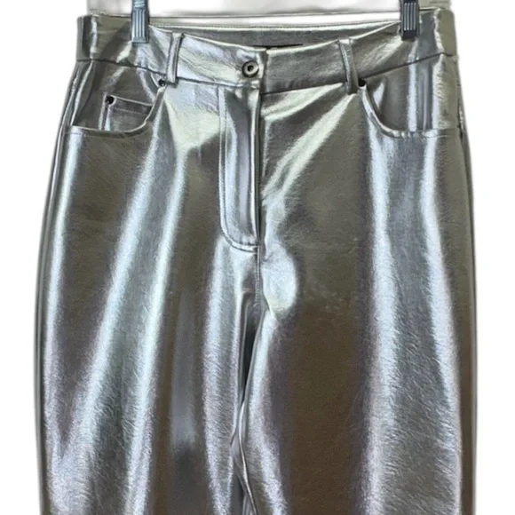 7 For All Mankind Silver Metallic Coated Straight Leg Pants Size Medium NWT - Picture 3 of 13